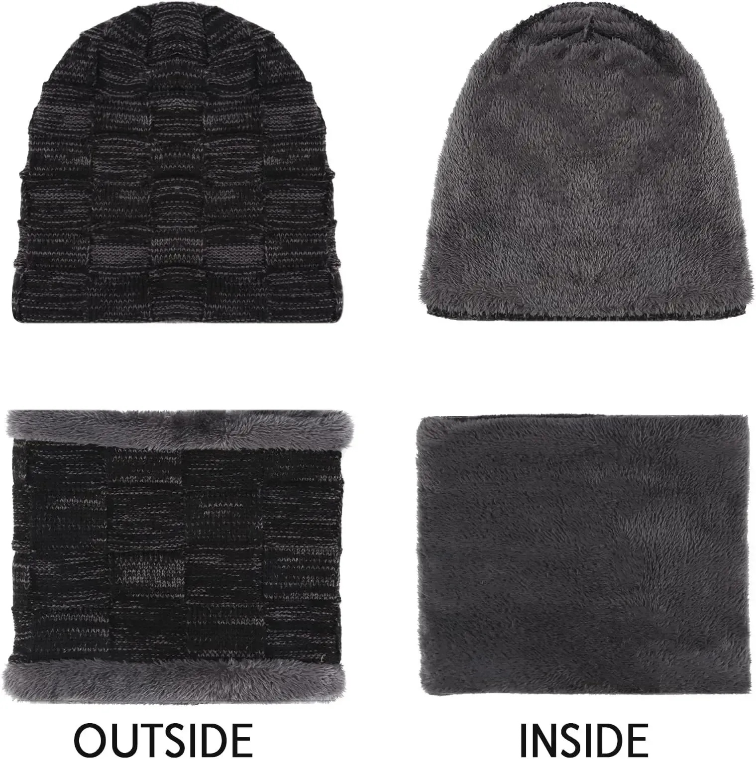 Fashion Men Winter Beanie Hats Scarf Set Warm
