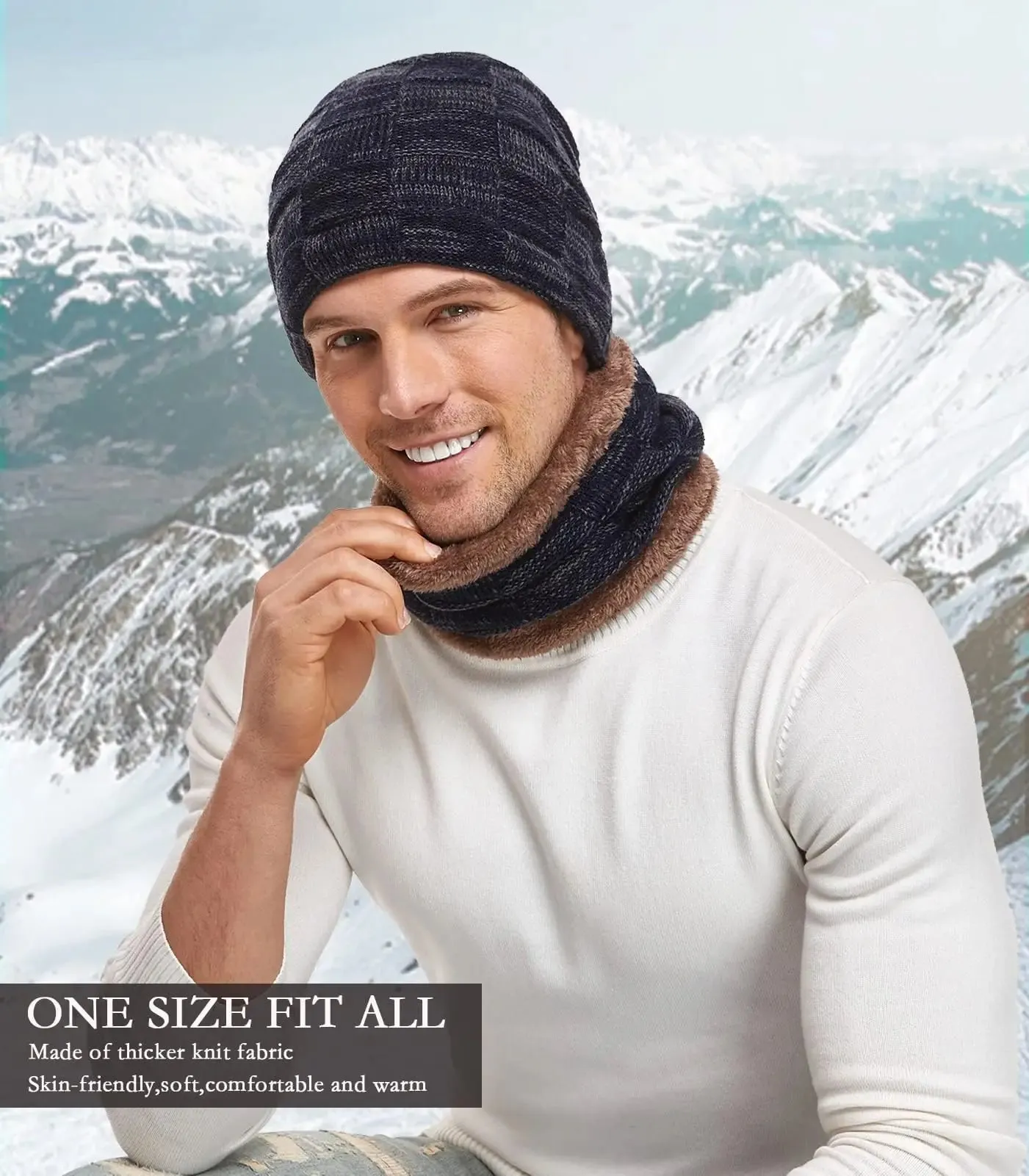 Fashion Men Winter Beanie Hats Scarf Set Warm