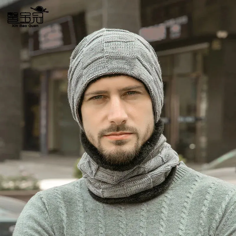 Fashion Men Winter Beanie Hats Scarf Set Warm