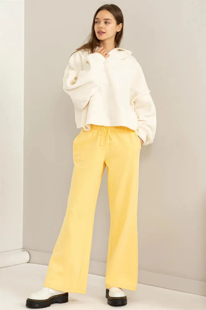 Feelin Cute Mid RIse Drawstring Wide Leg Pants • Banana