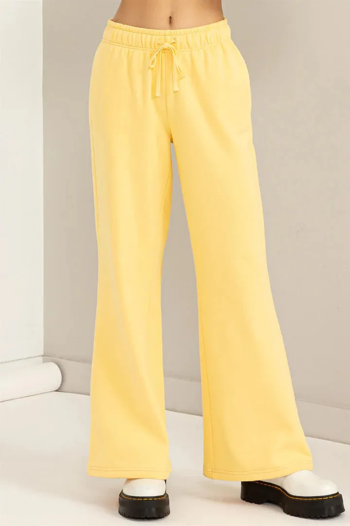 Feelin Cute Mid RIse Drawstring Wide Leg Pants • Banana