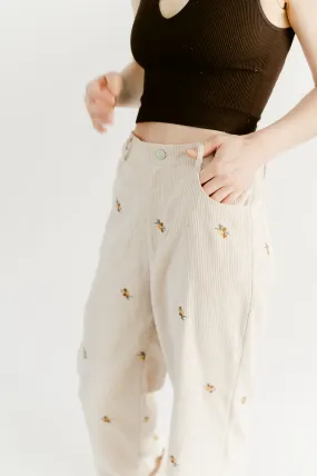 Floral Cream Corduroy Pants