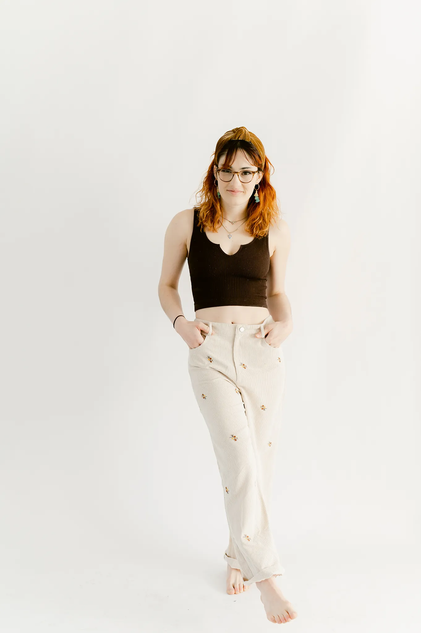 Floral Cream Corduroy Pants