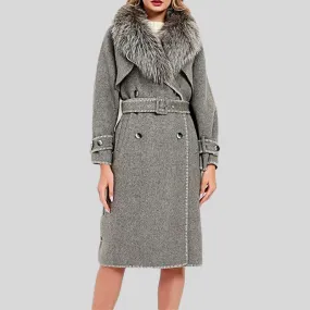 Genuine Fox Fur Wool Blends Fox Fur Collar Jacket