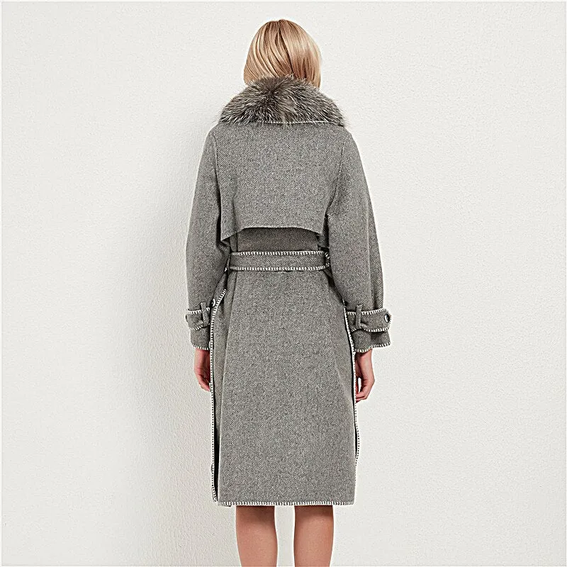 Genuine Fox Fur Wool Blends Fox Fur Collar Jacket