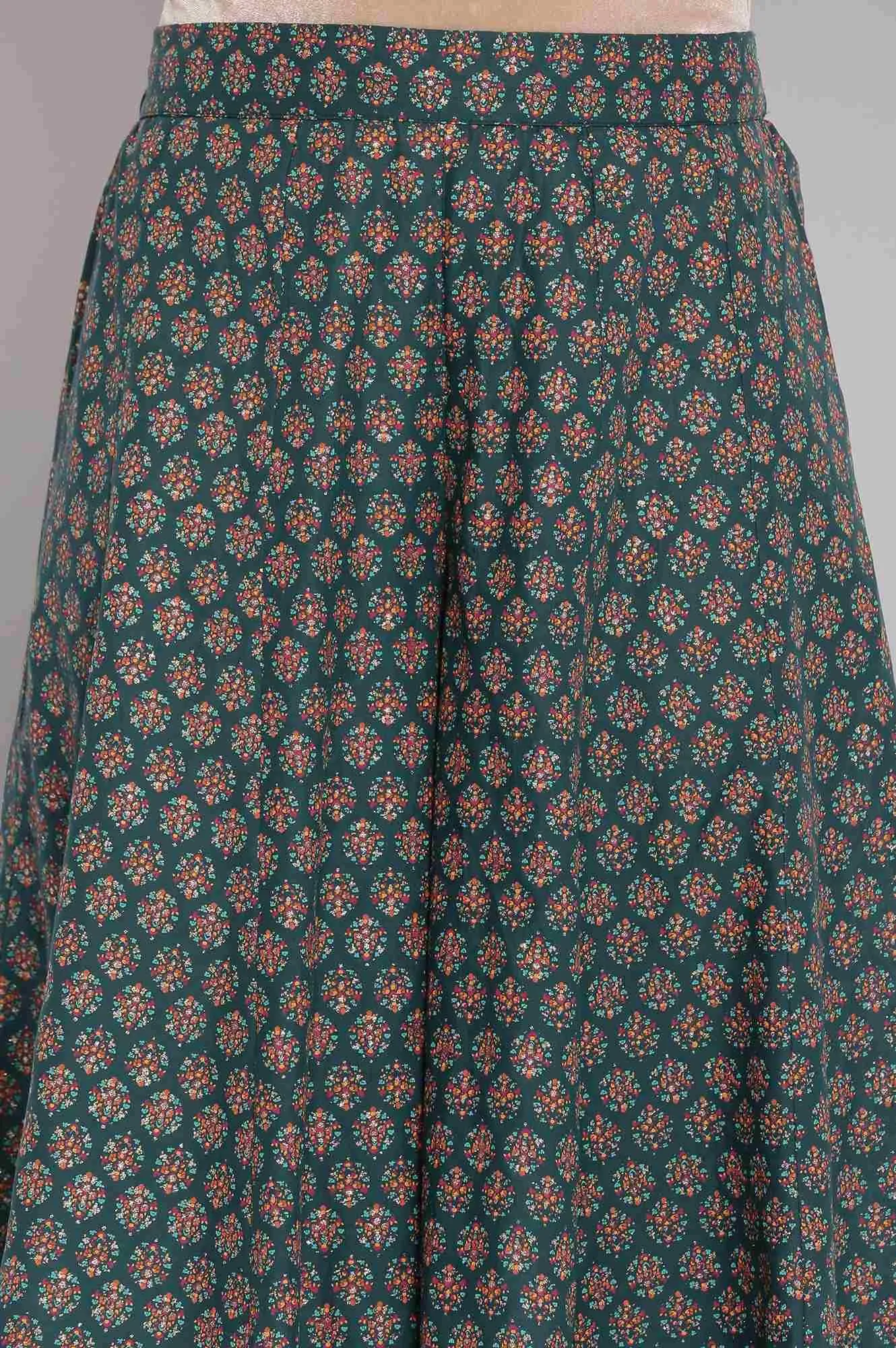 Green Printed Straight kurta-Culottes-Dupatta Set