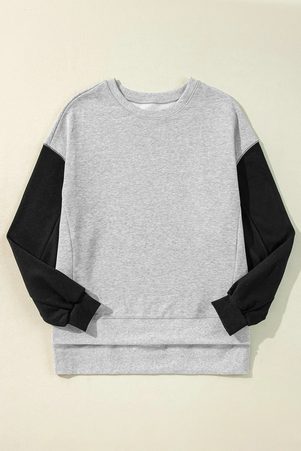 Grey Two Tone Patchwork Drop Shoulder Pullover Sweatshirt