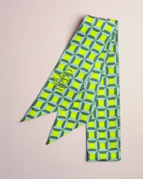 Haute Redd Neon Yellow & Grey Checkers Silk Twilly Scarf