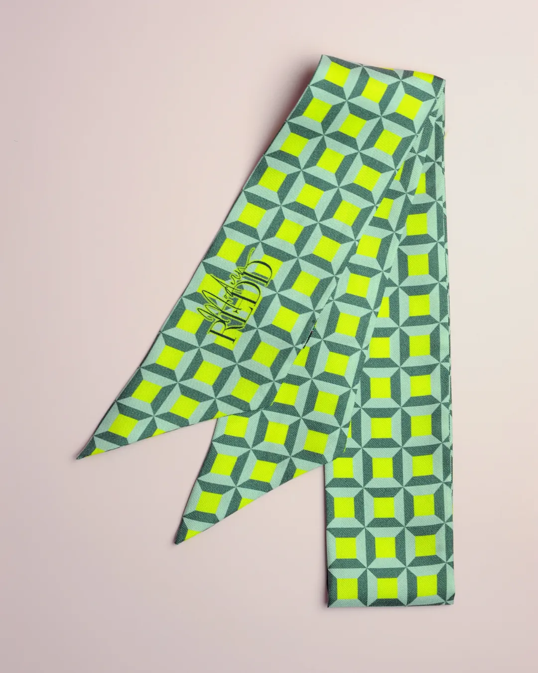 Haute Redd Neon Yellow & Grey Checkers Silk Twilly Scarf