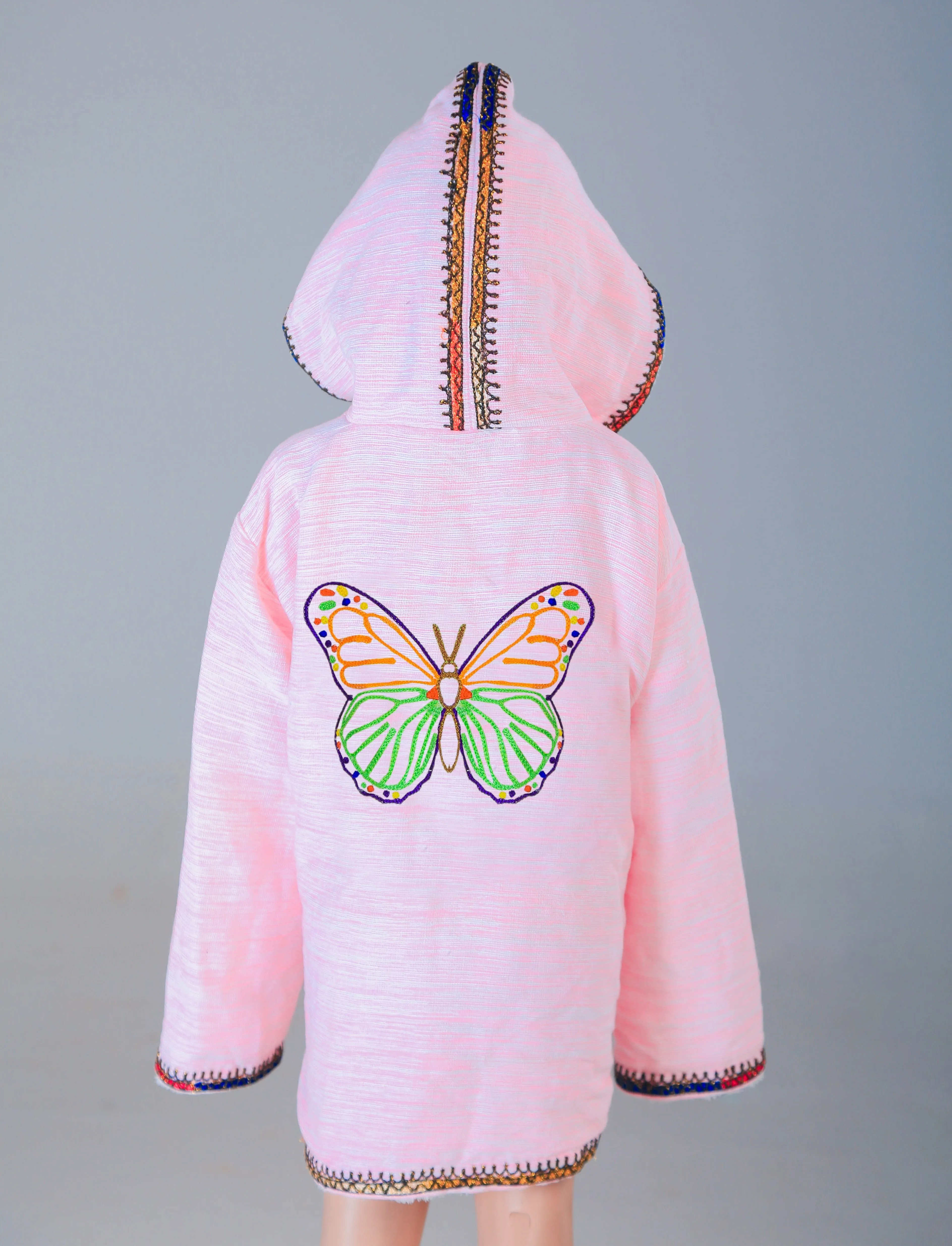 Hooded Butterfly Embroidery Handmade Cotten Night Robe