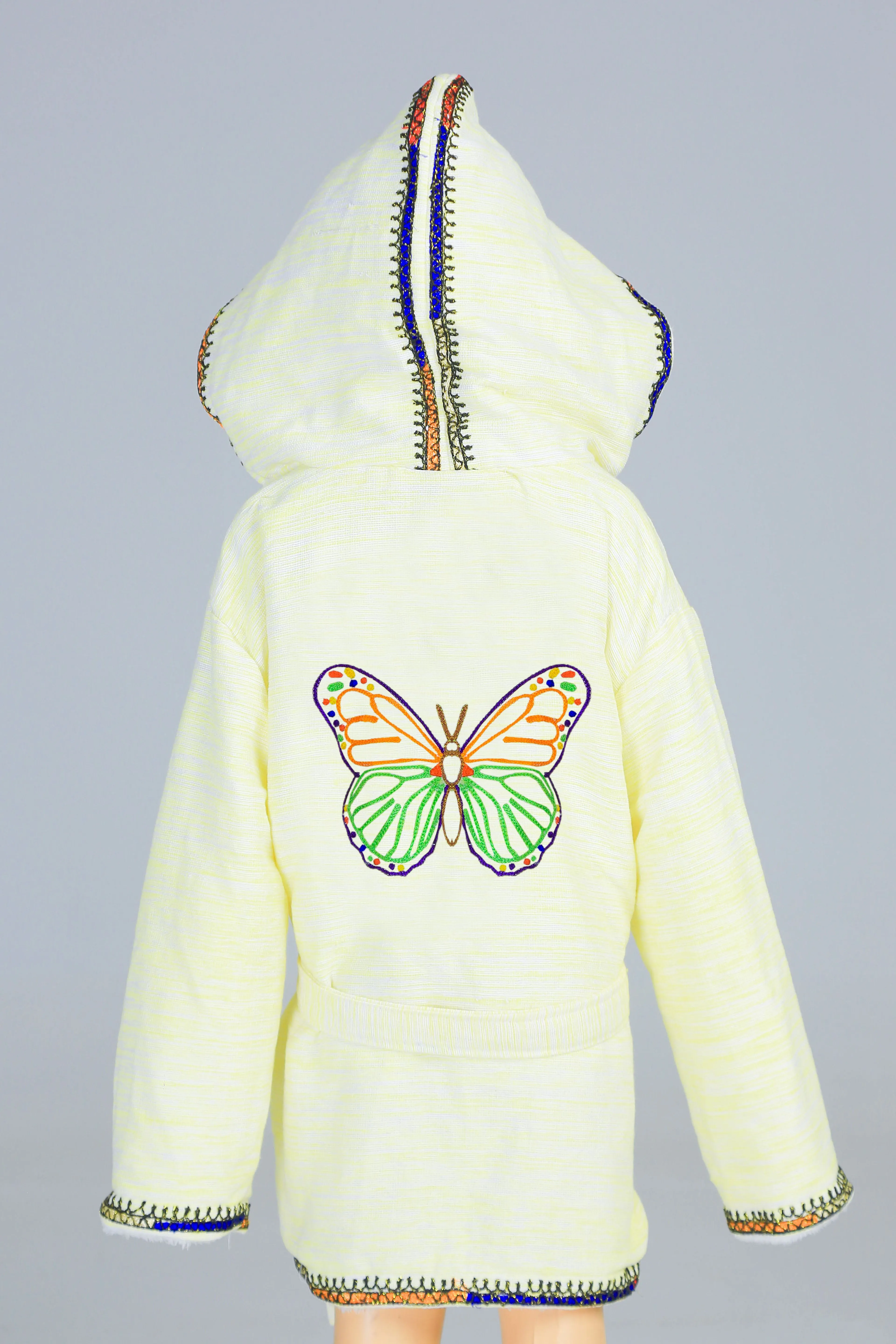 Hooded Butterfly Embroidery Handmade Cotten Night Robe