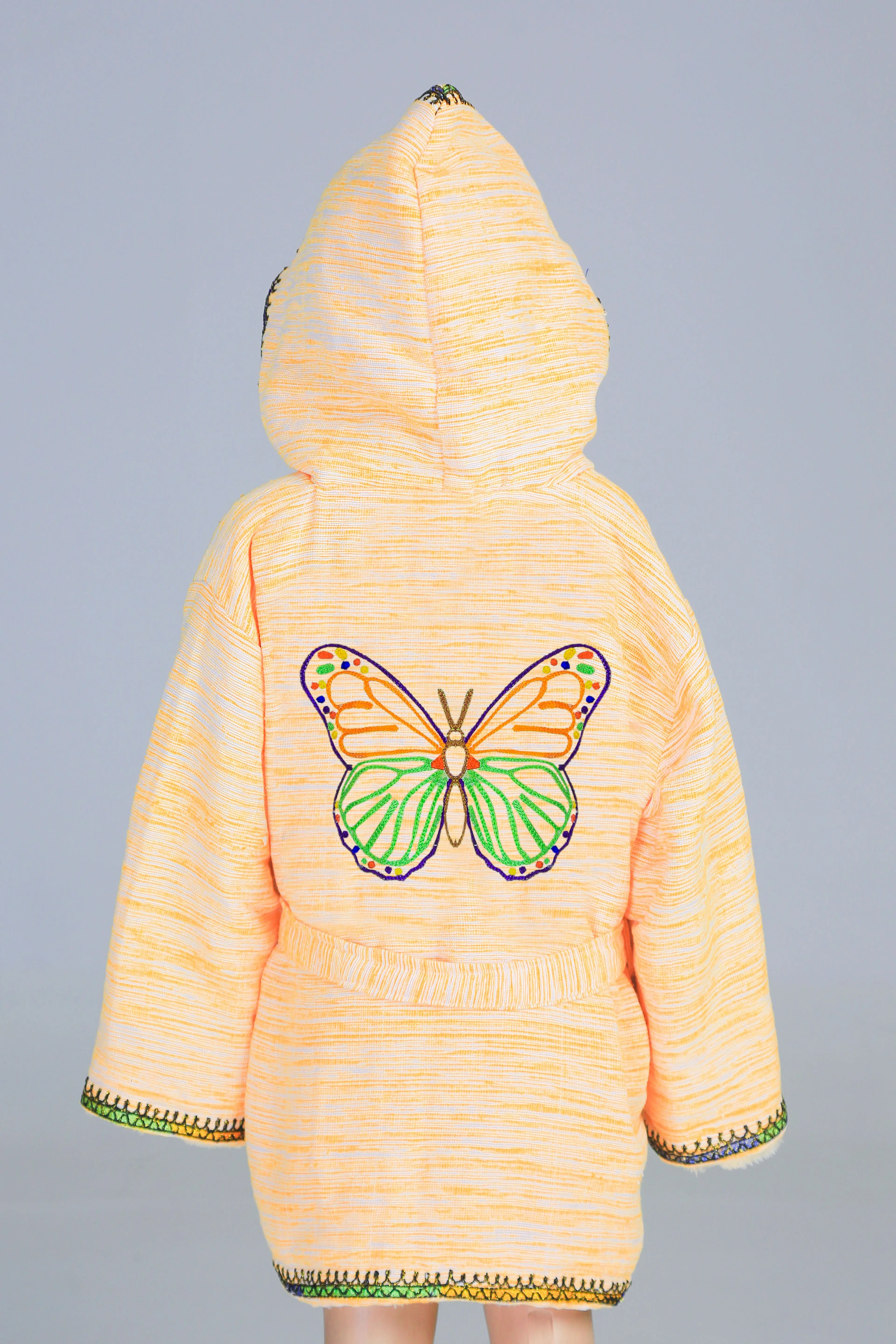 Hooded Butterfly Embroidery Handmade Cotten Night Robe