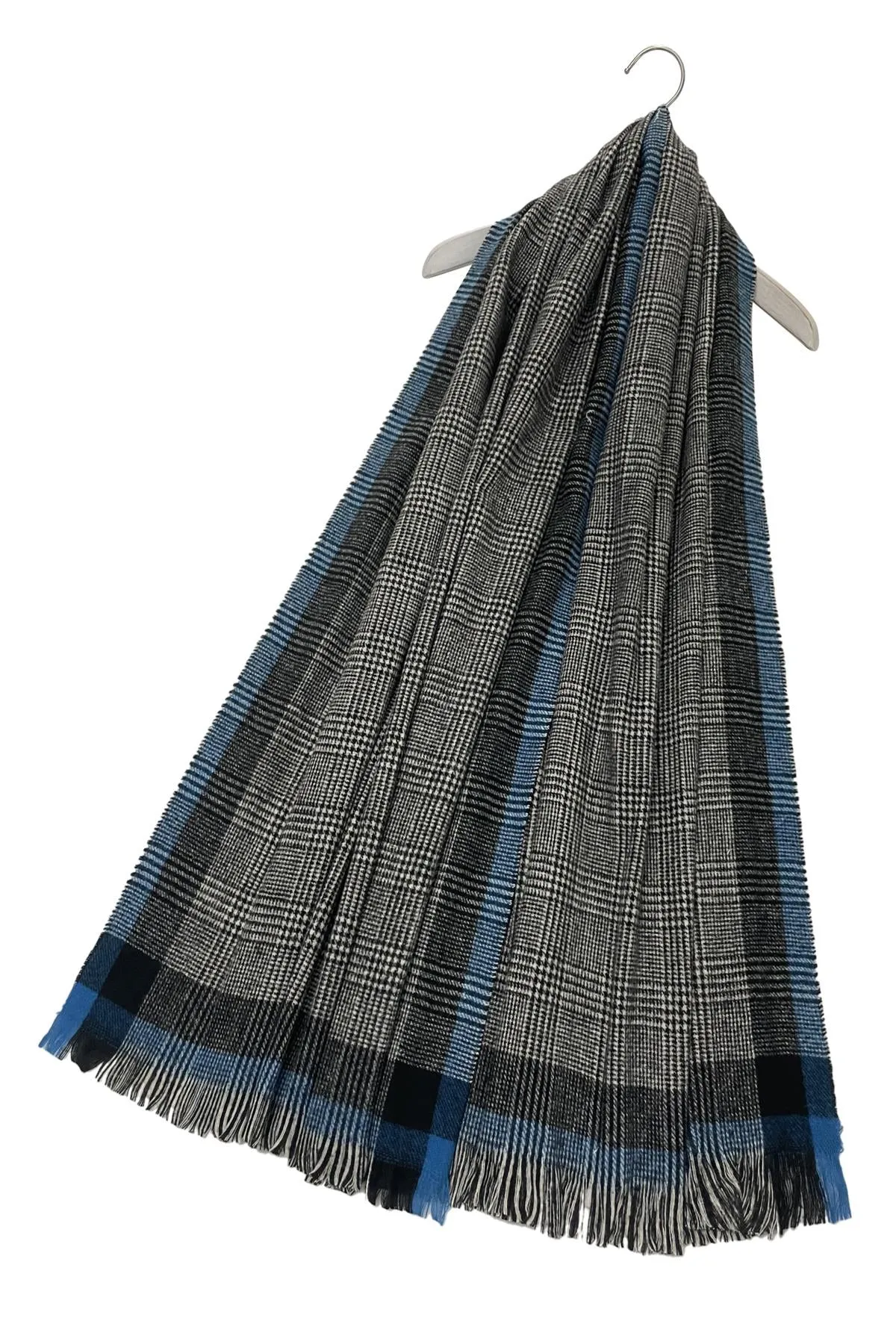 Houndstooth Check Print Frayed Scarf