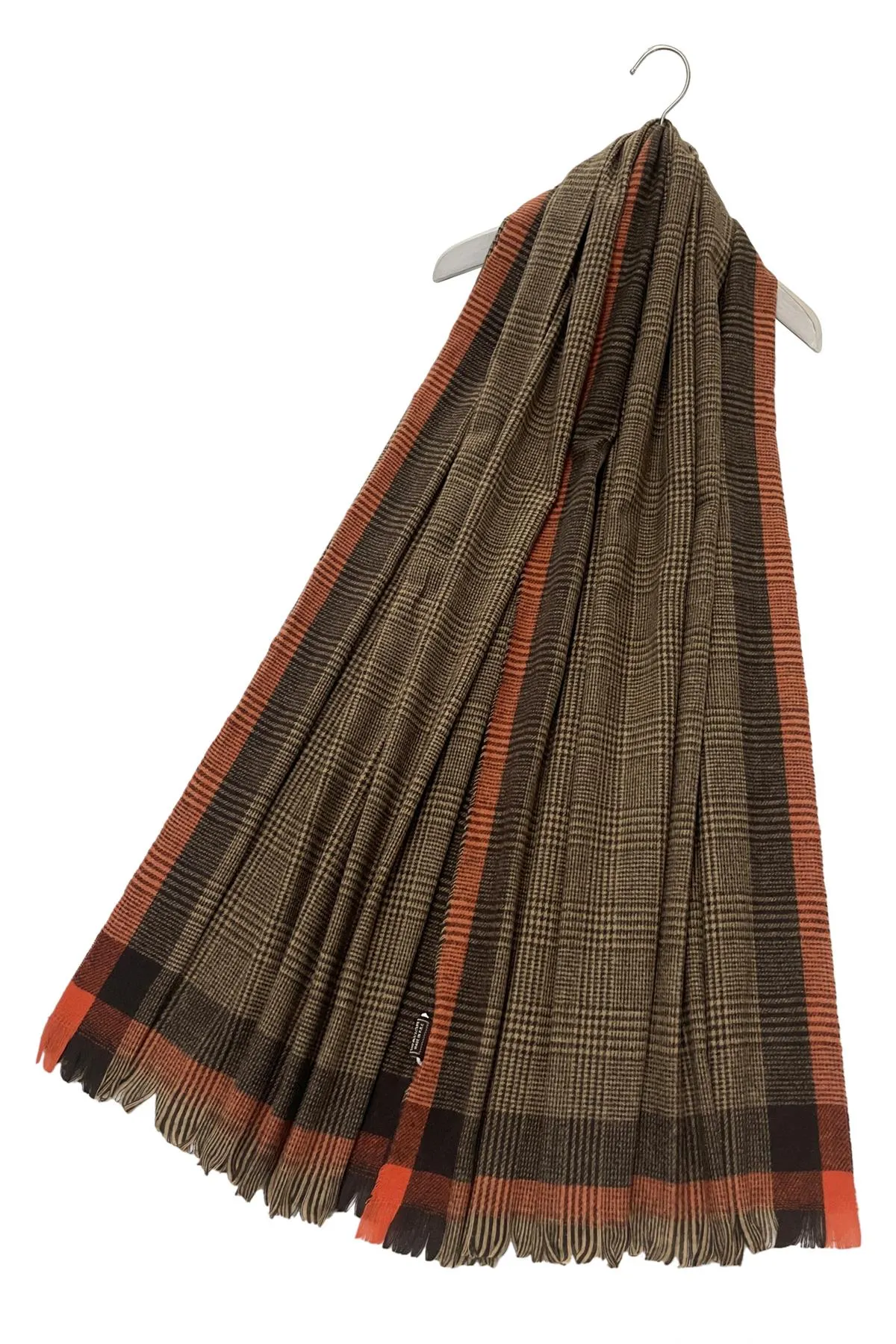 Houndstooth Check Print Frayed Scarf