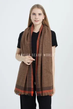 Houndstooth Check Print Frayed Scarf