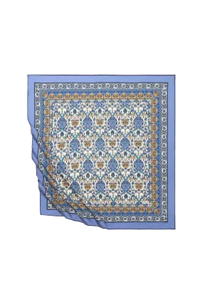 Indigo Tile Tulip Pattern Silky Square Scarf