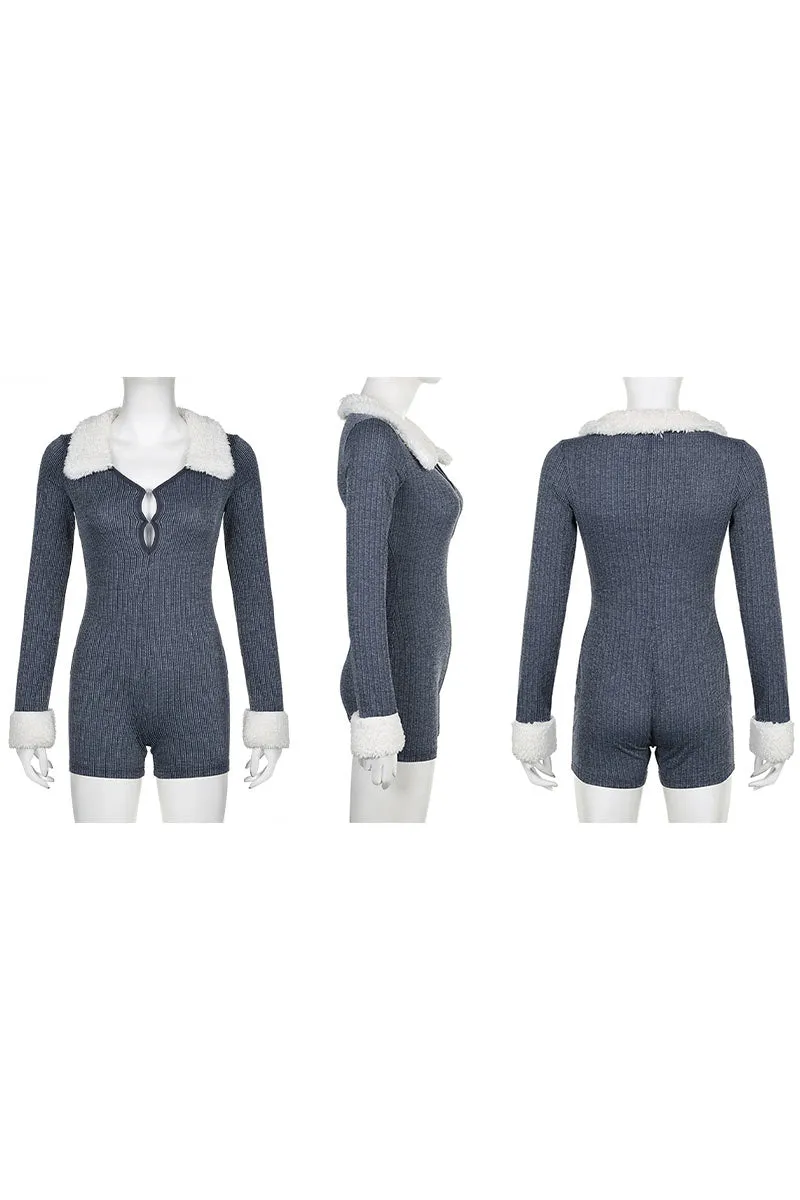 JI0490 Faux Fur Collar Rompers