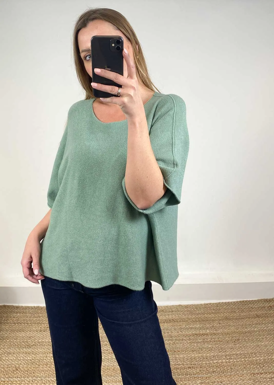Juliette Batwing Knitted Jumper in Sage Green