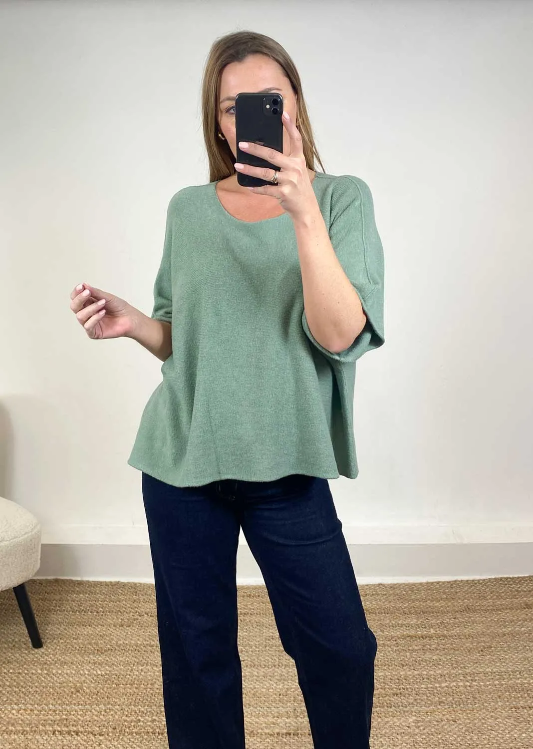 Juliette Batwing Knitted Jumper in Sage Green