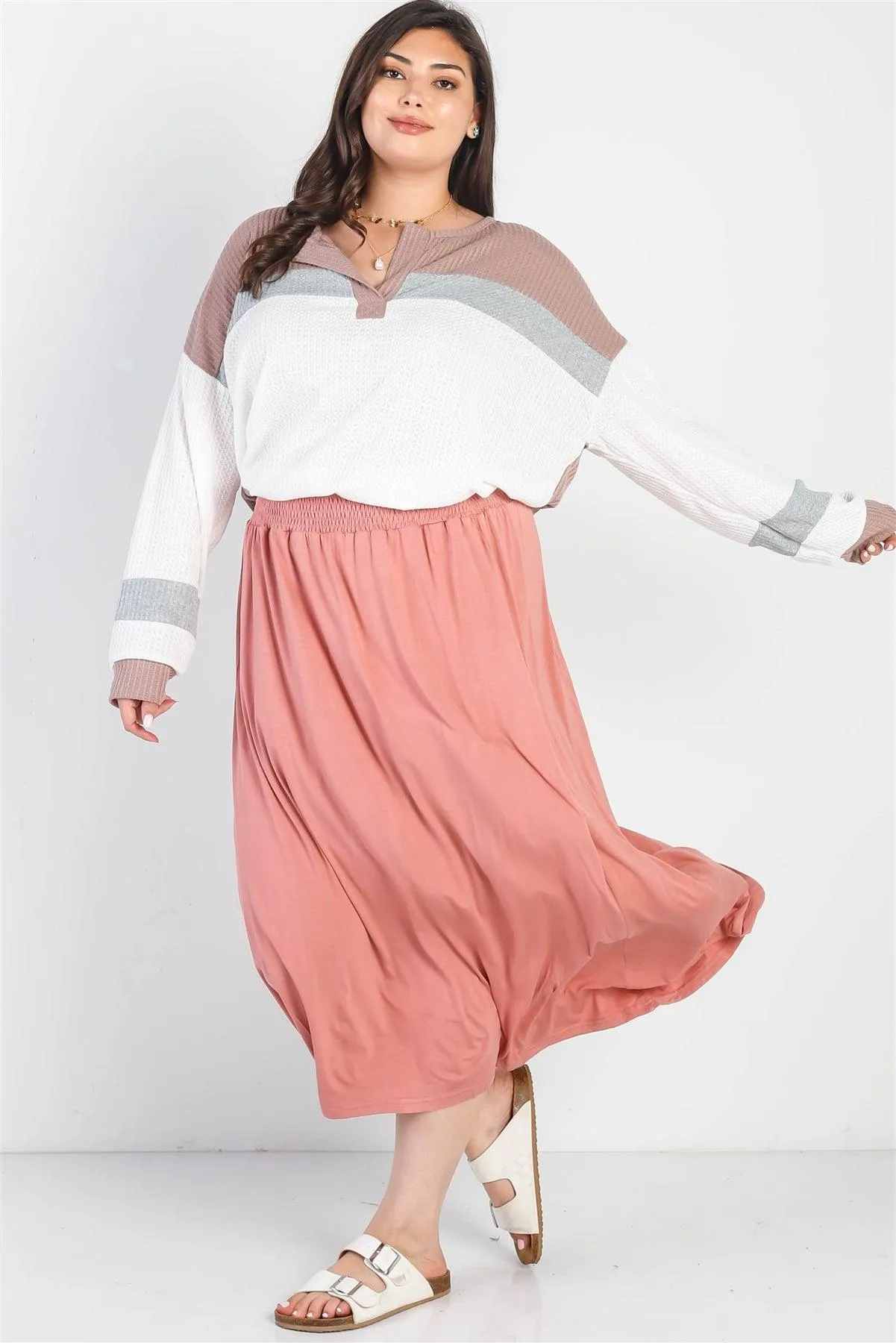 Junior Plus Blush Smocked Waist Maxi Skirt /2-2-1