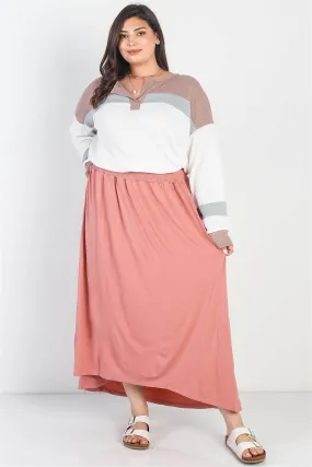 Junior Plus Blush Smocked Waist Maxi Skirt /2-2-1