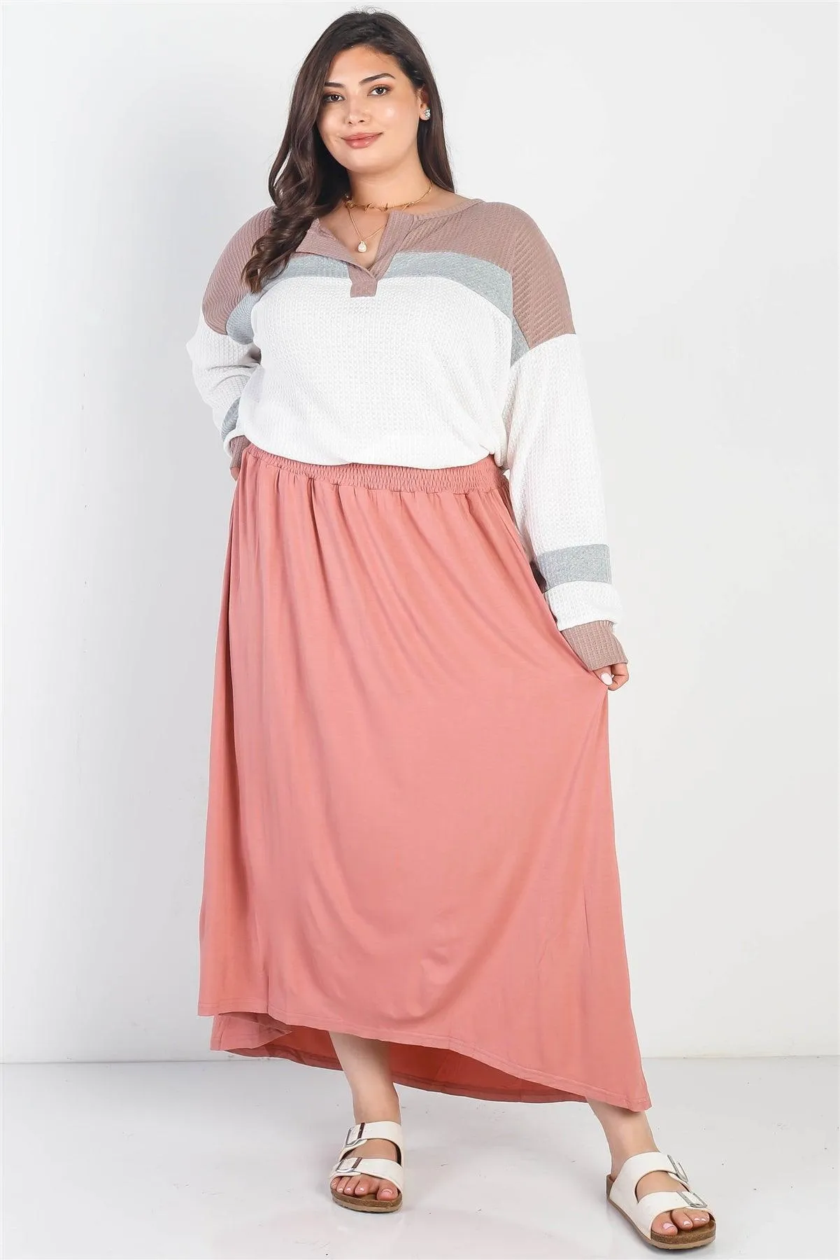 Junior Plus Blush Smocked Waist Maxi Skirt /2-2-1