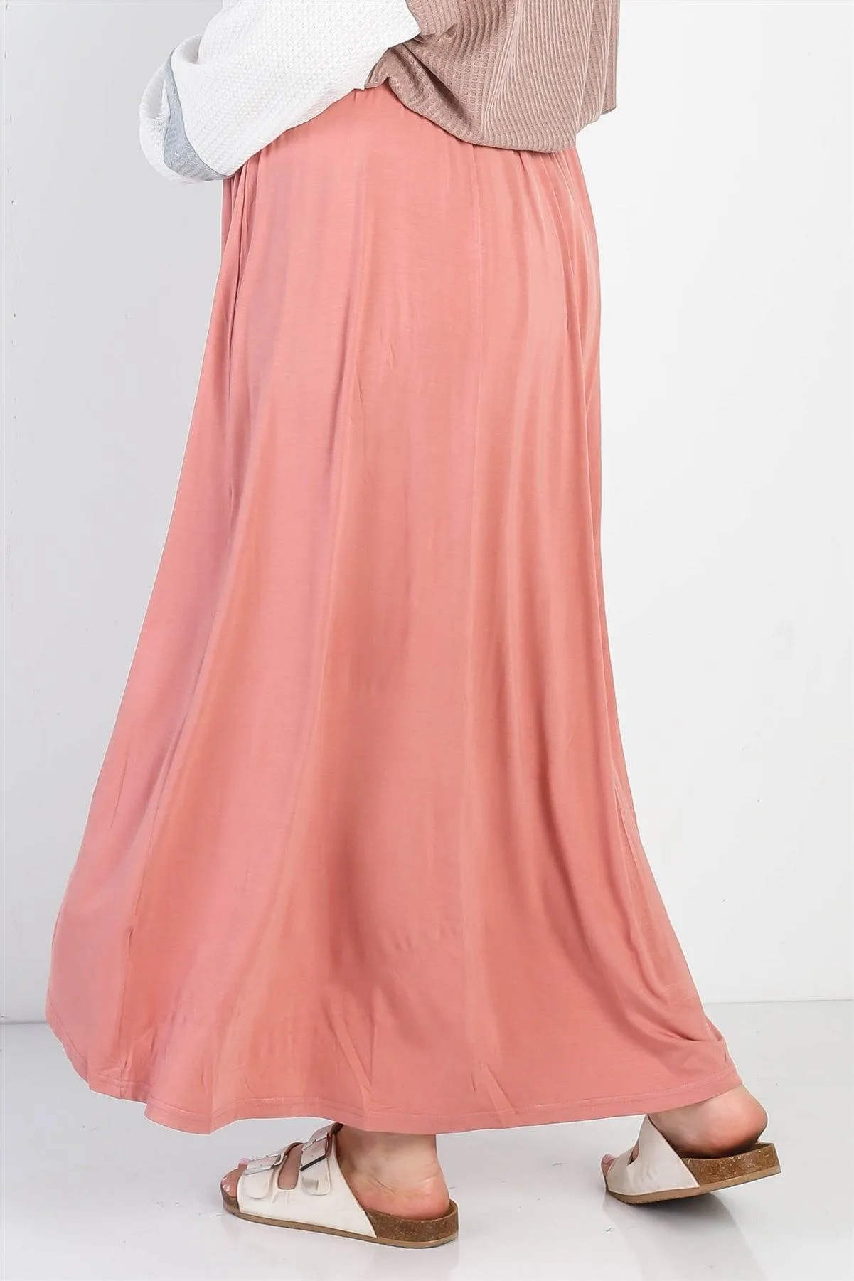 Junior Plus Blush Smocked Waist Maxi Skirt /2-2-1