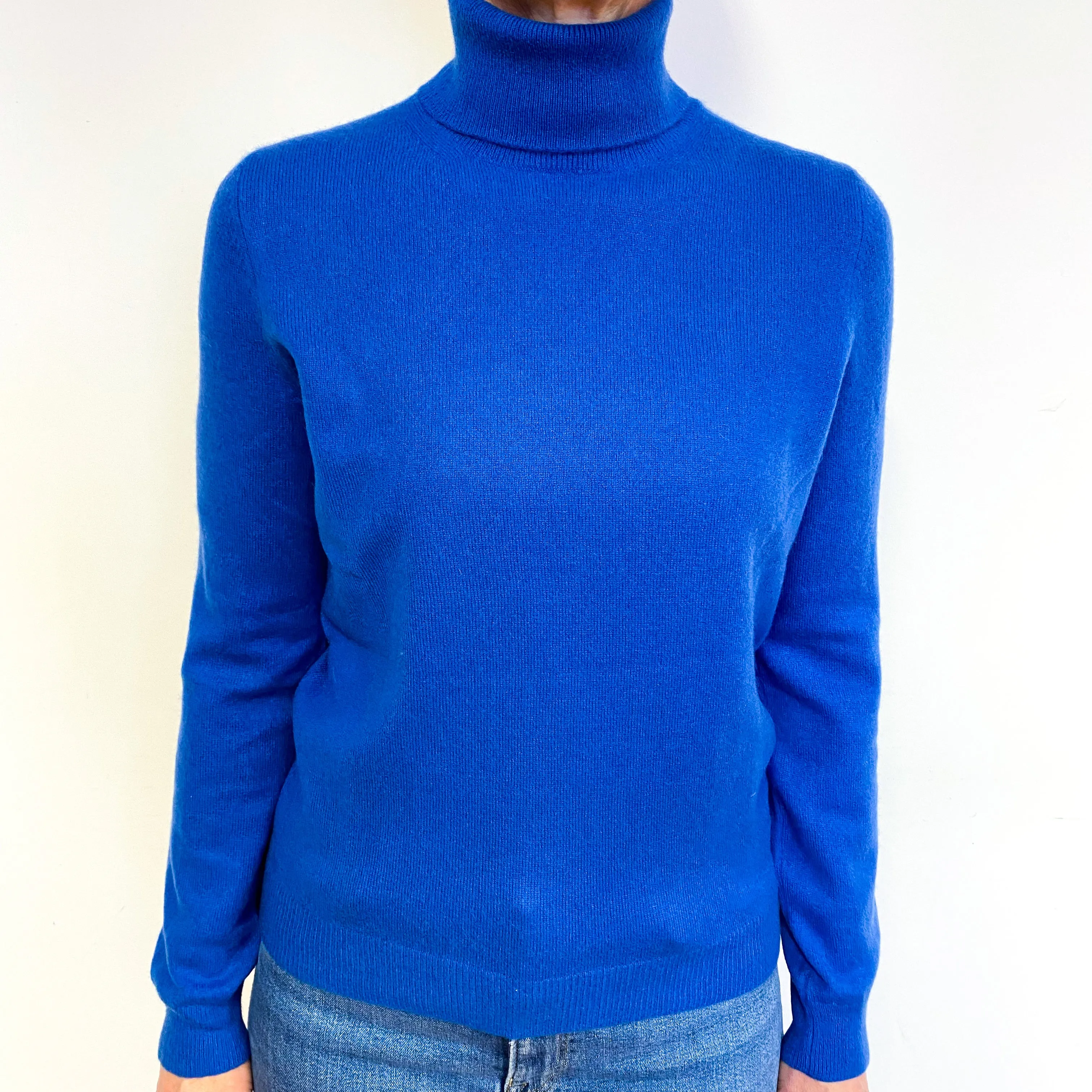 Lapis Blue Cashmere Polo Neck Jumper Medium