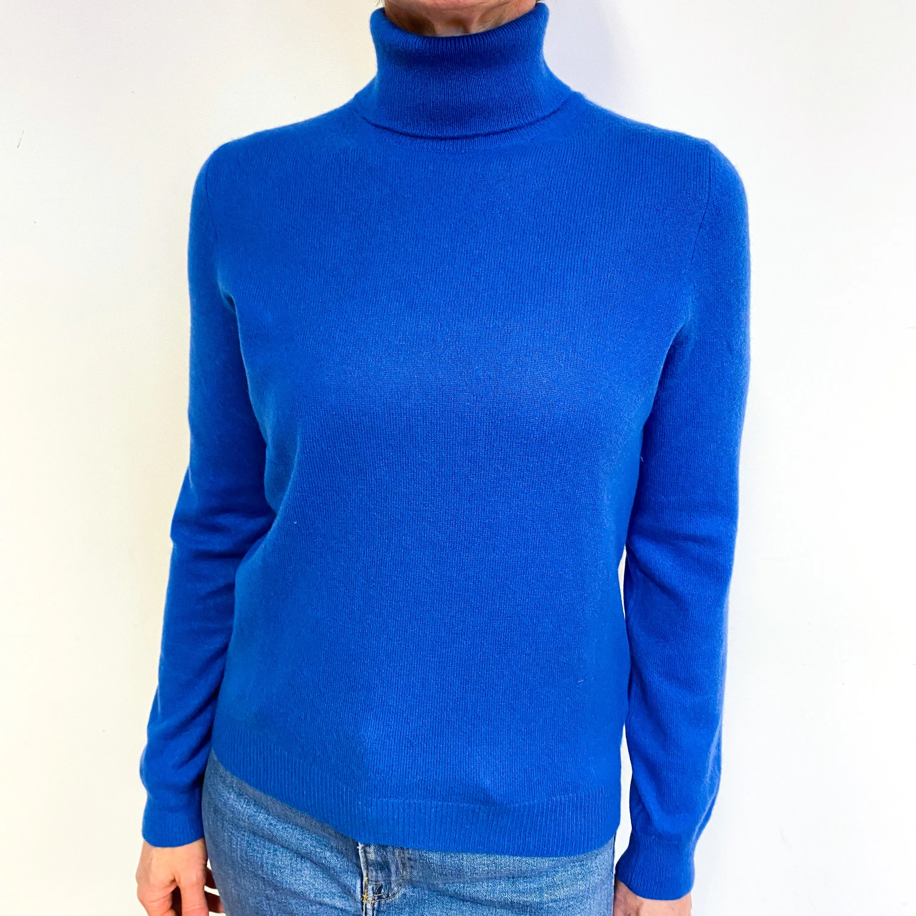 Lapis Blue Cashmere Polo Neck Jumper Medium