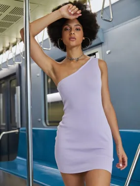 Lavender One Shoulder Sweater Dress