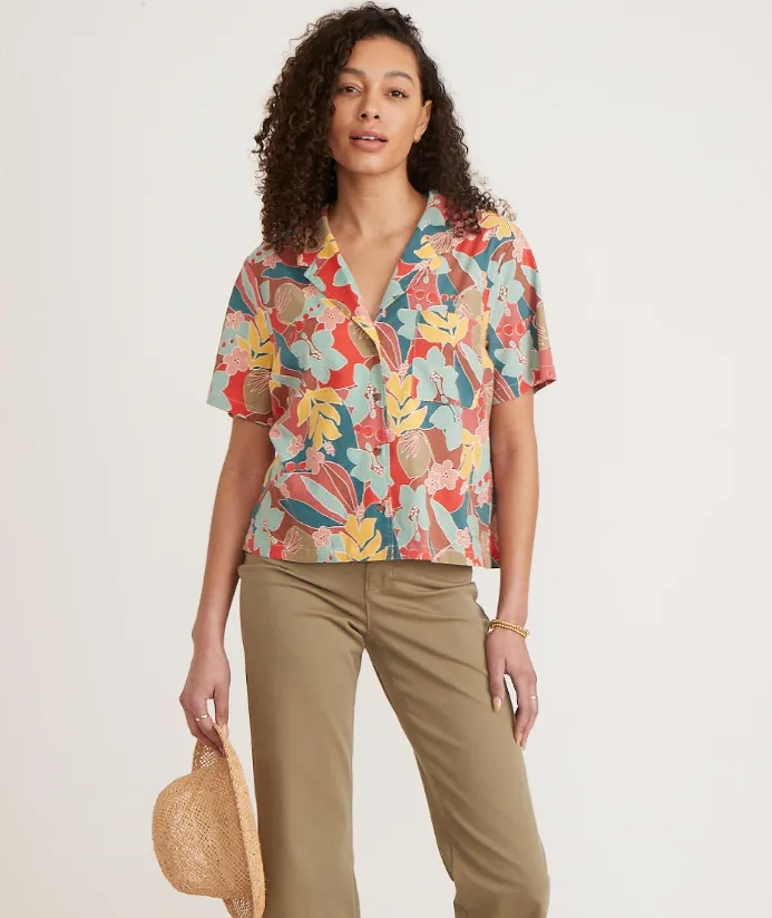 Lucy Short Sleeve Resort Shirt - Hibiscus Floral