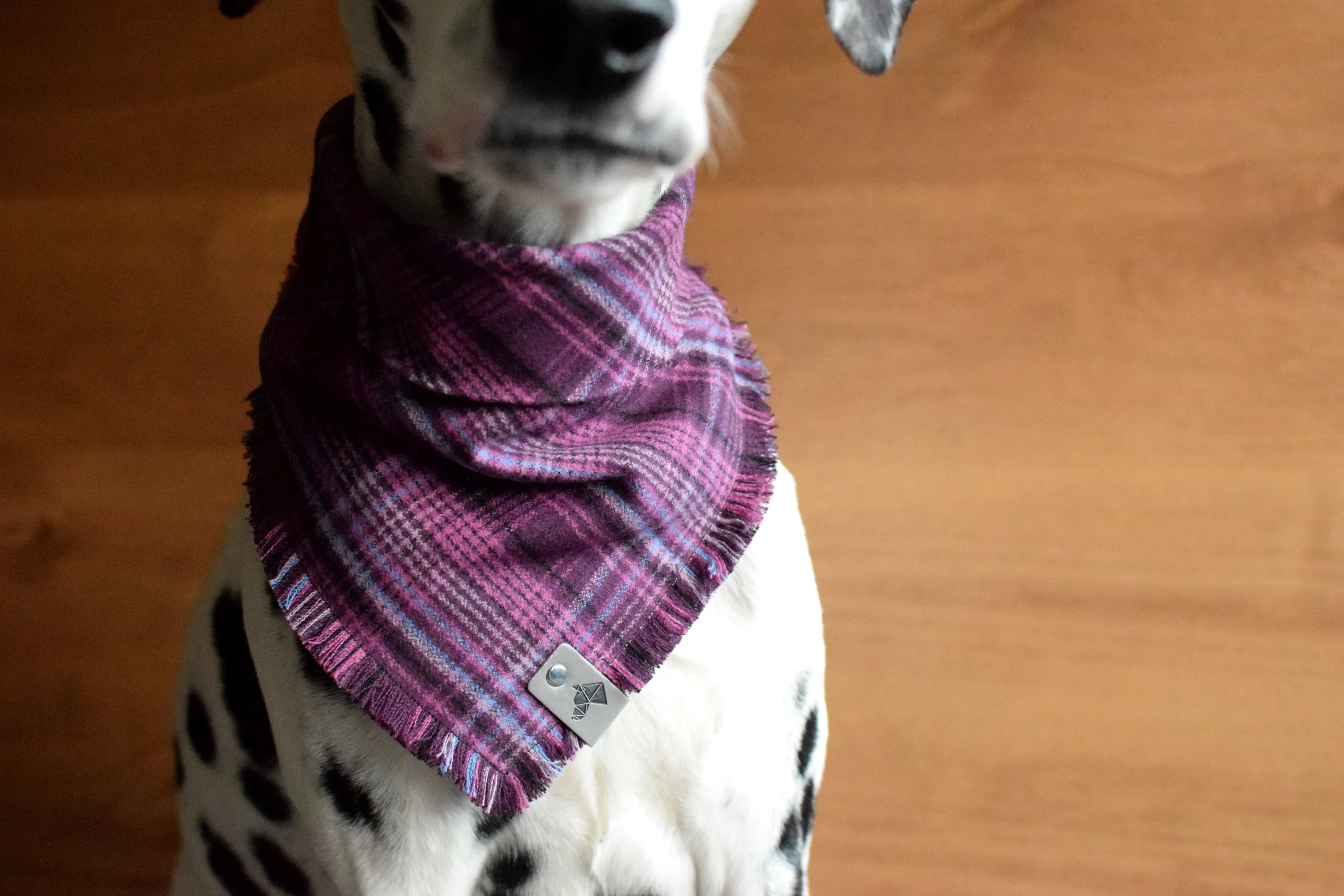 LUPINE Fringed Flannel Dog Bandana - Snap/Tie On Cotton Scarf