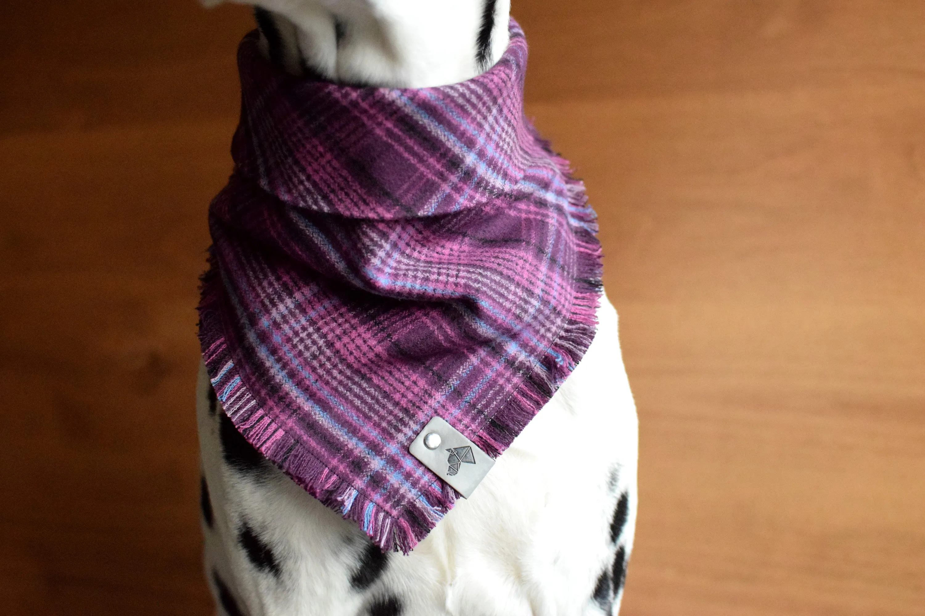 LUPINE Fringed Flannel Dog Bandana - Snap/Tie On Cotton Scarf