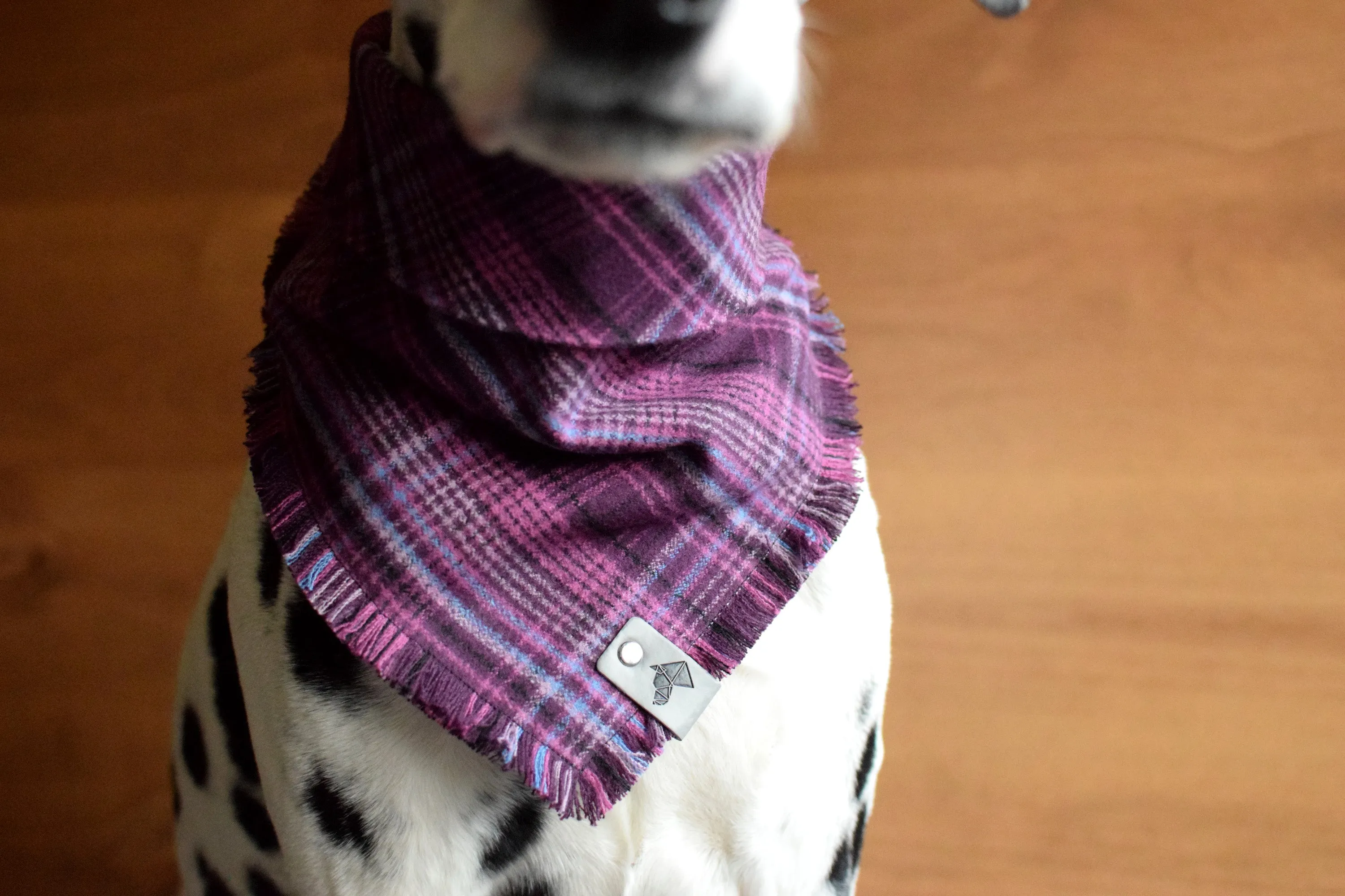 LUPINE Fringed Flannel Dog Bandana - Snap/Tie On Cotton Scarf
