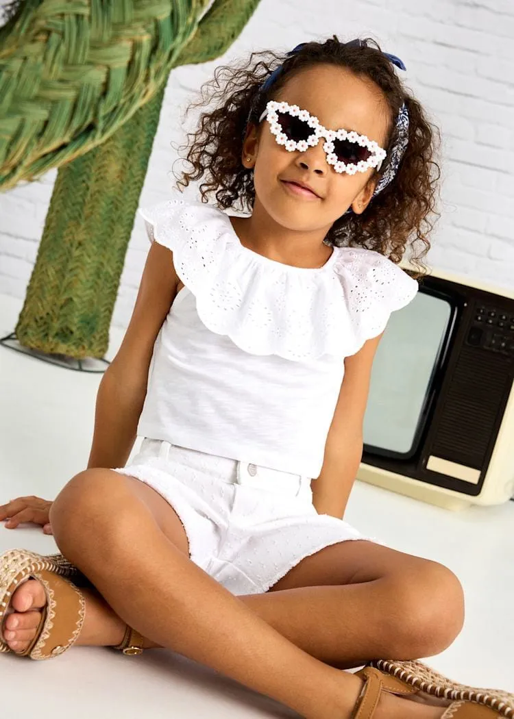 Mayoral Eyelet Ruffle T-Shirt in White