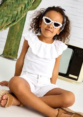 Mayoral Eyelet Ruffle T-Shirt in White