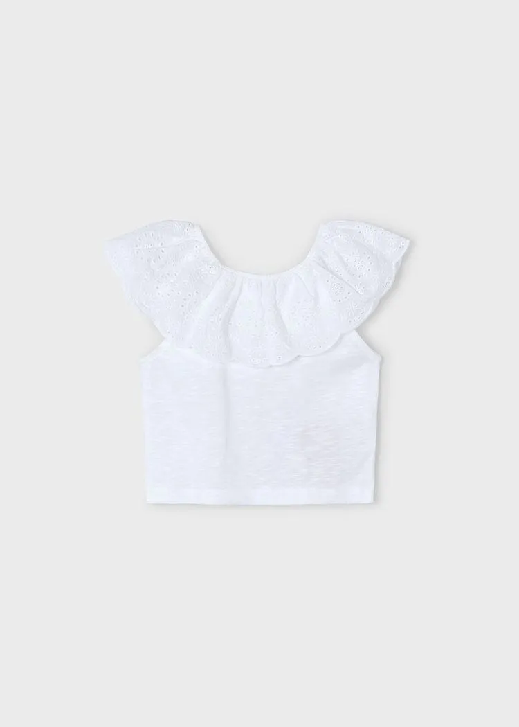 Mayoral Eyelet Ruffle T-Shirt in White