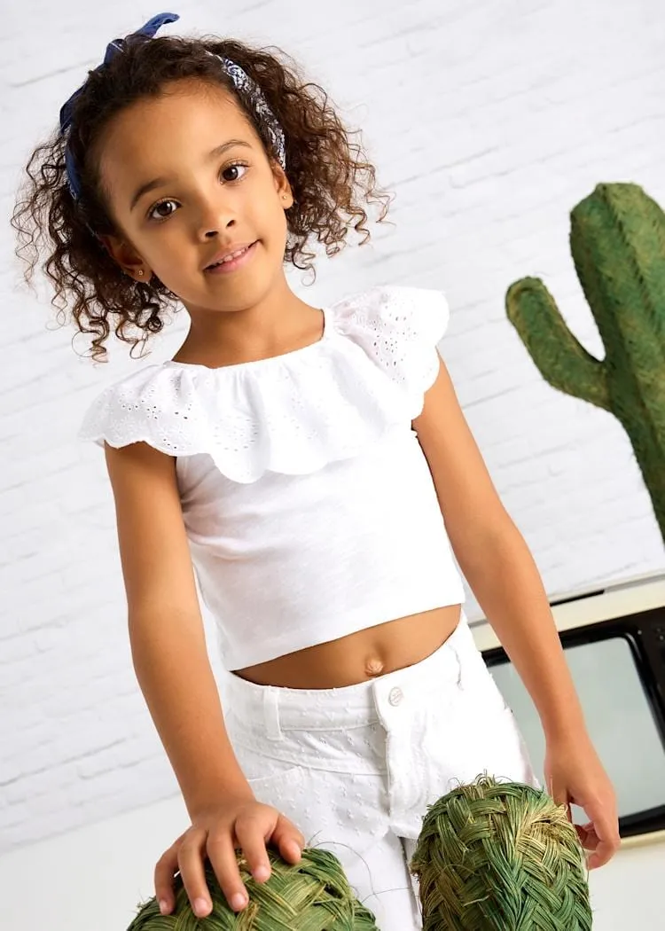 Mayoral Eyelet Ruffle T-Shirt in White
