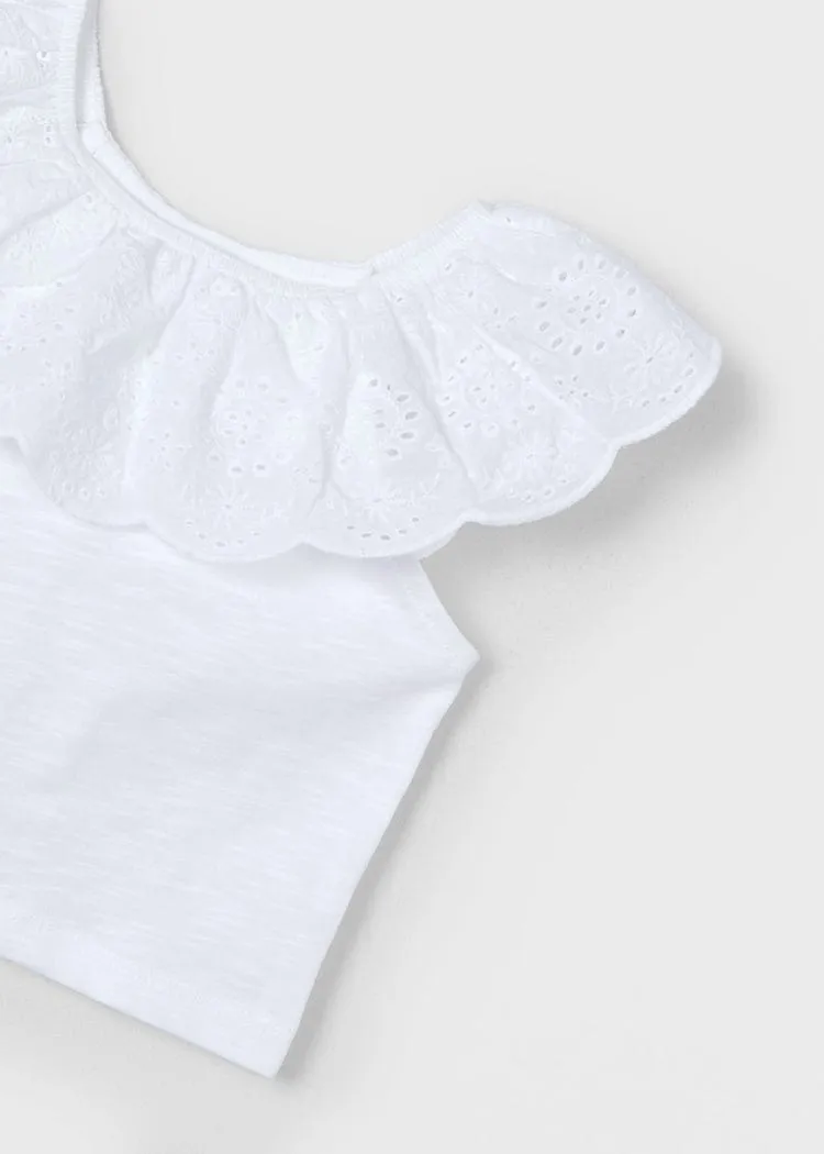 Mayoral Eyelet Ruffle T-Shirt in White