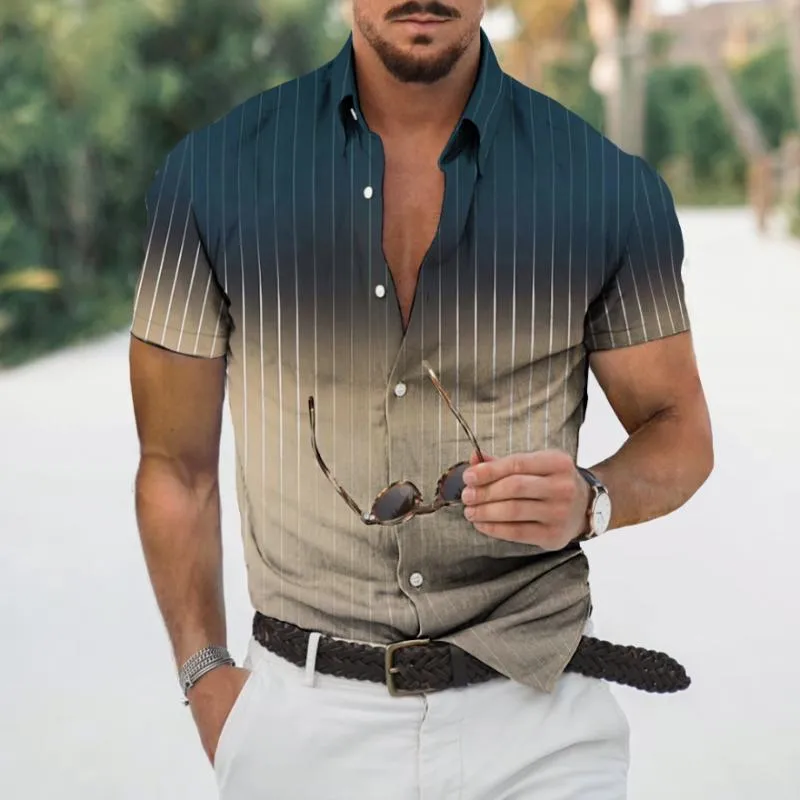 Men's Casual Gradient Striped Short Sleeve Shirt 97547767TO