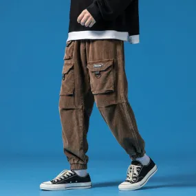 Mens Corduroy Pants Men's Autumn and Winter Three-Dimensional Multi-Pocket Workwear Ankle Banded Slacks
