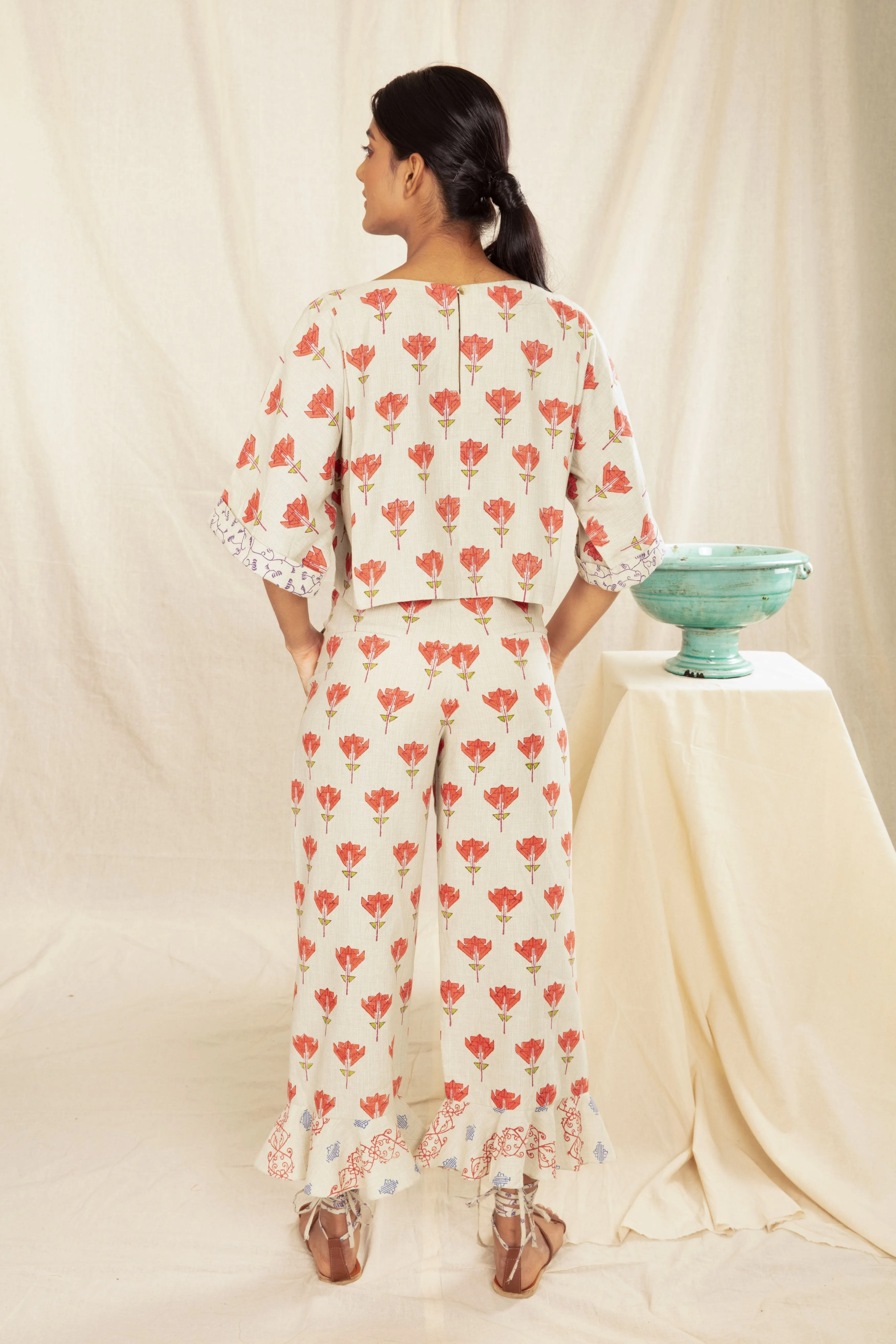 Multicolor Culotte Pants with Ruffles