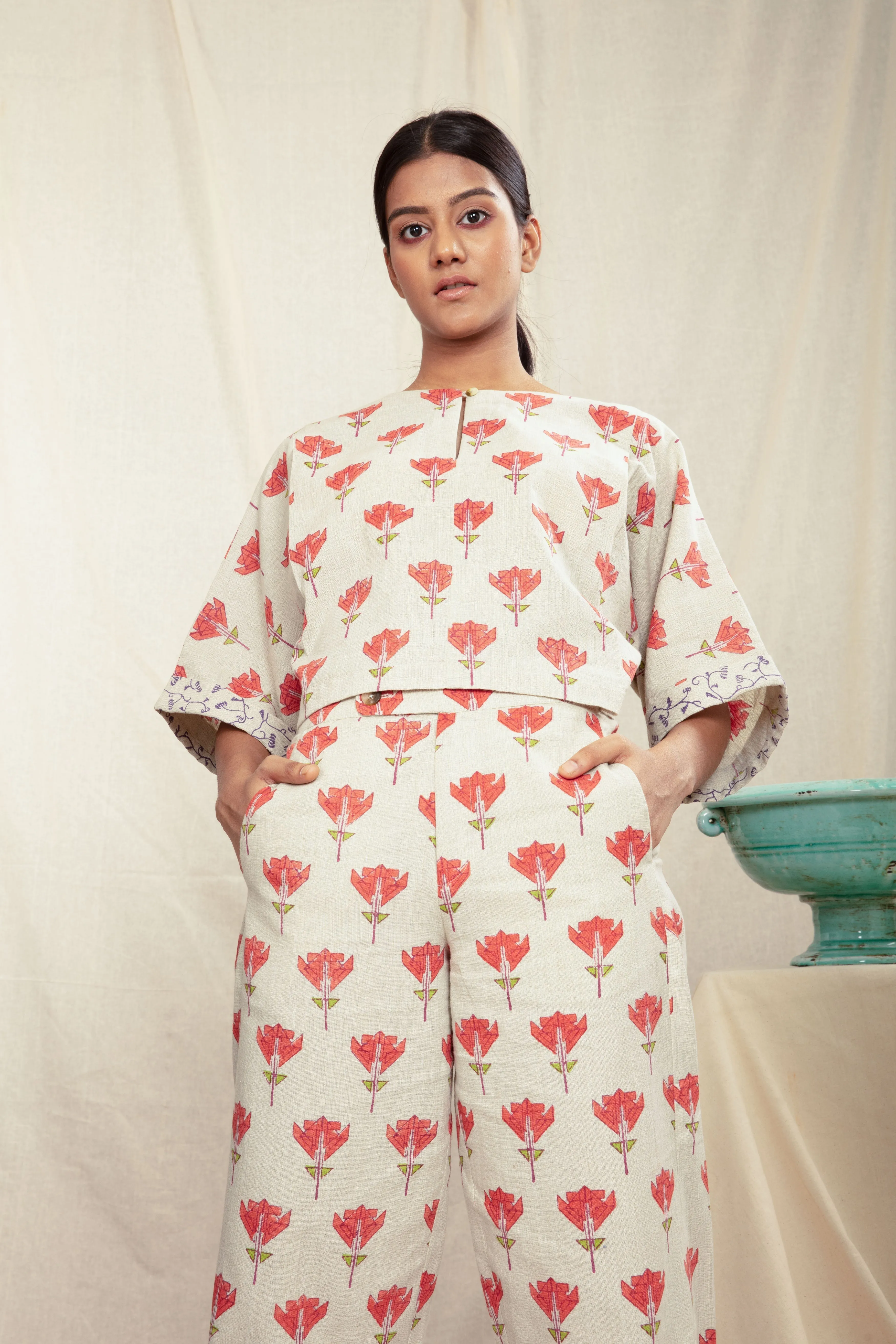 Multicolor Culotte Pants with Ruffles