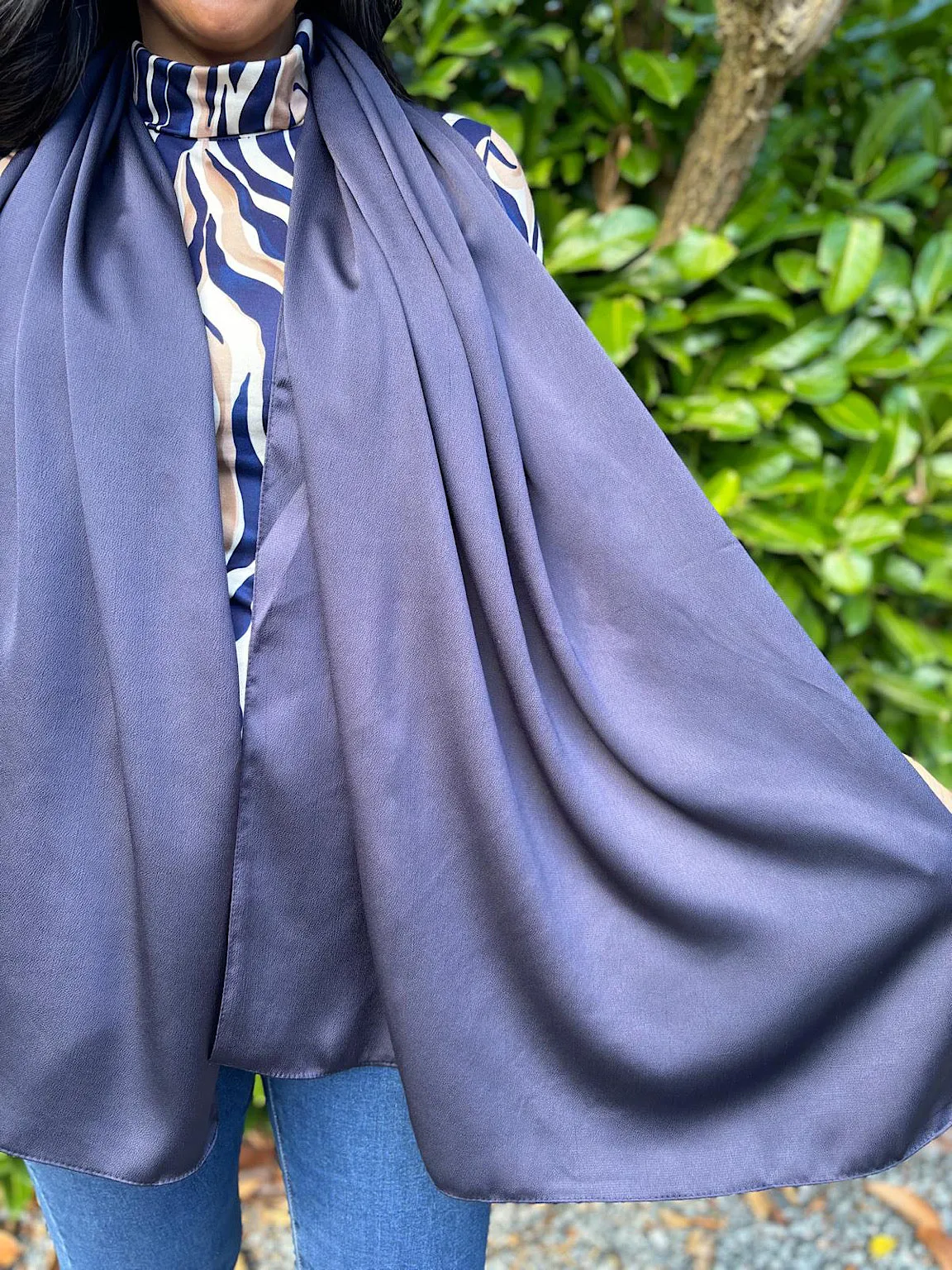Navy Satin Blend Scarf
