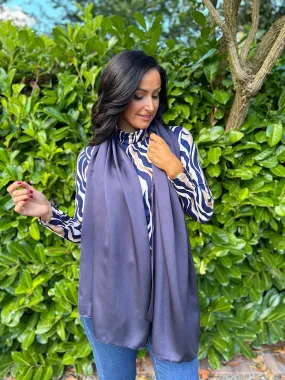 Navy Satin Blend Scarf