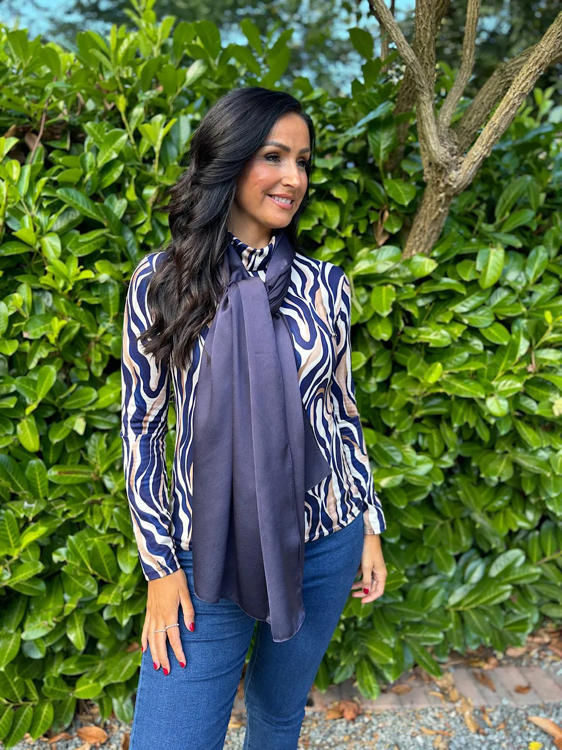 Navy Satin Blend Scarf