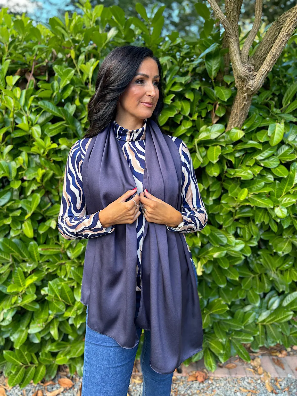 Navy Satin Blend Scarf
