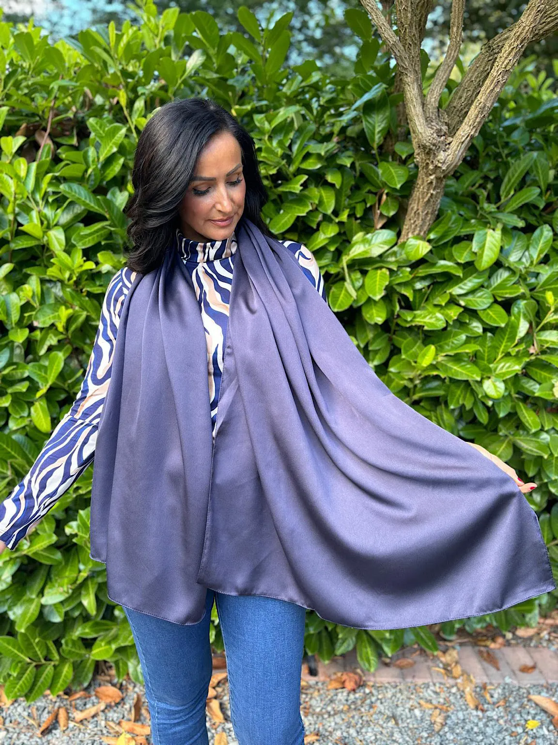 Navy Satin Blend Scarf