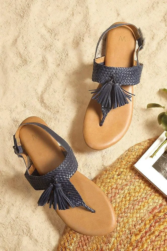 Navy Woven Tasselled Flats