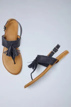 Navy Woven Tasselled Flats